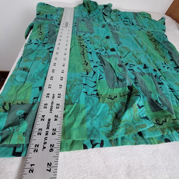 Tianello Womens Turquoise Asian Geisha Dynasty Blouse Button Up Size XS Casual - Picture 8 of 8